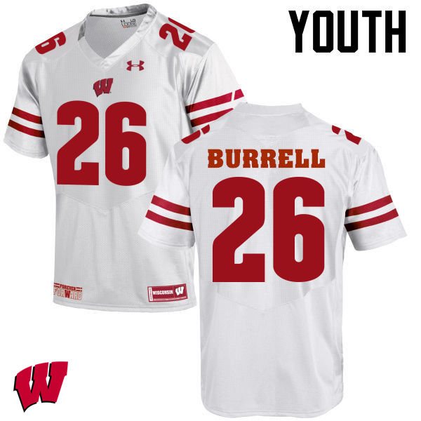 Wisconsin Badgers Youth #26 Eric Burrell NCAA Under Armour Authentic White College Stitched Football Jersey NQ40O51EJ